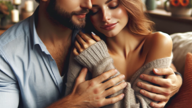 DALL·E 2023 12 06 16.38.21 a loving couple a man and a woman cuddling in a romantic setting expressing affection and closeness warm and cozy atmosphere